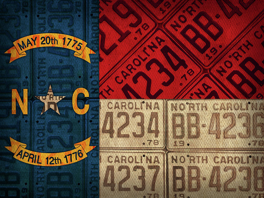 North Carolina State Flag Recycled Vintage License Plate Art Mixed