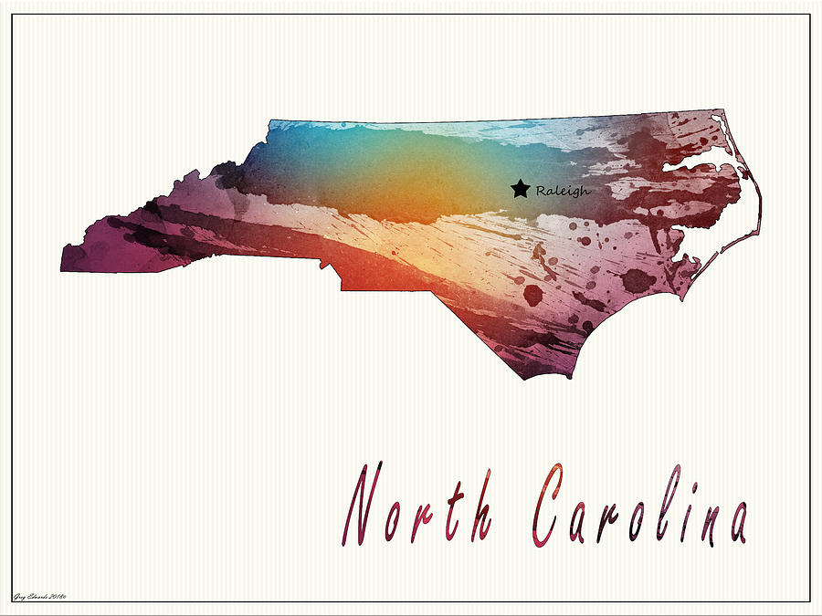 North Carolina Map Painting - North Carolina Watercolor Map Style 4 by Greg Edwards