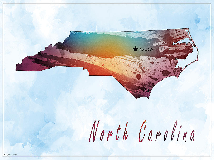 North Carolina Watercolor Map Style 5 Painting by Greg Edwards - Fine ...