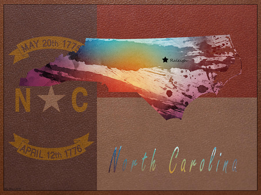North Carolina Watercolor Map Style 7 Painting by Greg Edwards