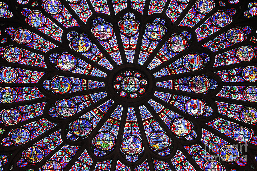 North Rose Window In Notre-dame-de-paris Cathedral, Paris, France Photograph by French School