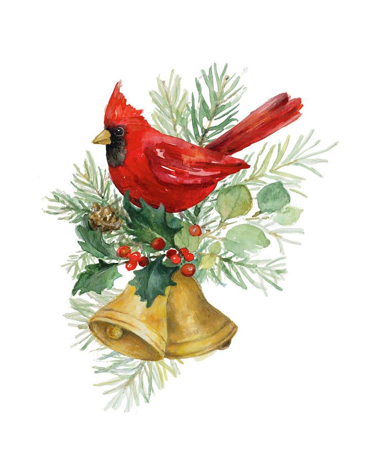 Cardinal Painting - Northern Cardinal On Holiday Bells by Lanie Loreth