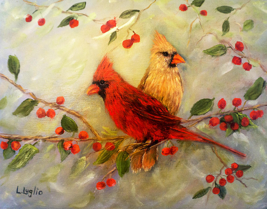Northern Cardinal Pair Painting by Loretta Luglio