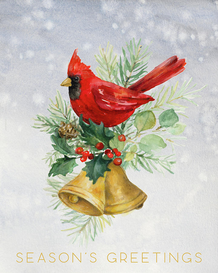 Christmas Painting - Northern Cardinal Seasons Greetings by Lanie Loreth