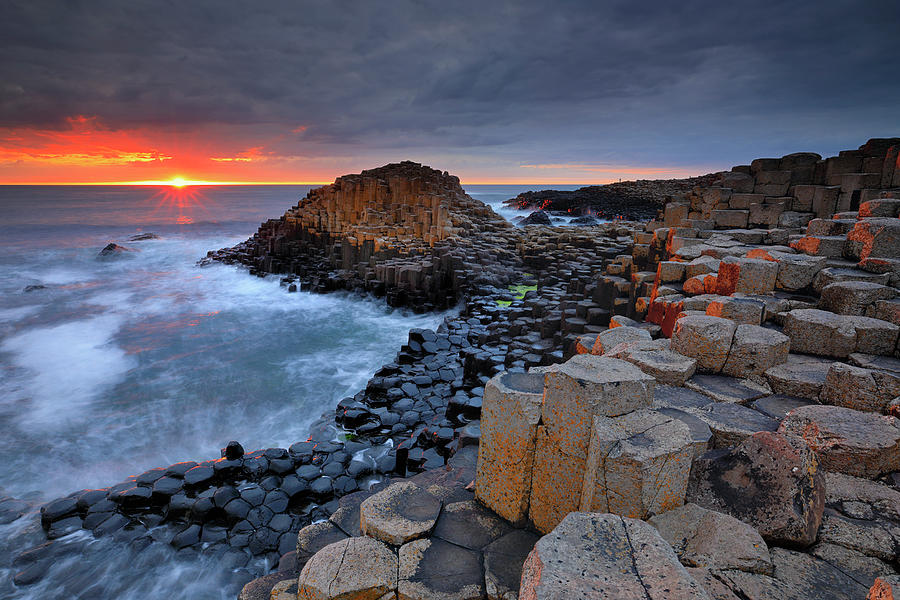Northern Ireland, Antrim, Giants Causeway, Ulster, Coastal Landscape With Basaltic Columns & Rock Formations Of The Unesco Site Digital Art by Riccardo Spila