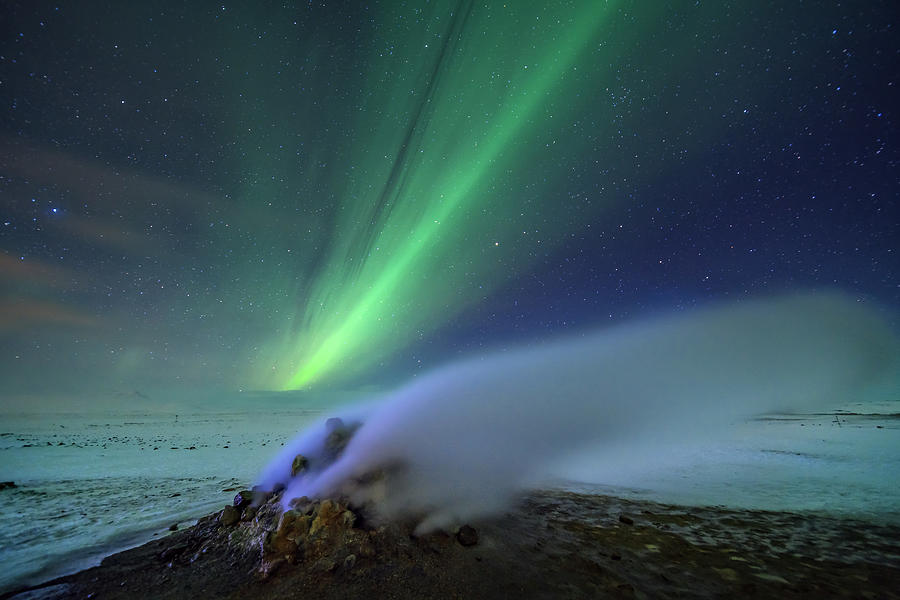 Northern Light And Hot Spring Photograph by Hua Zhu