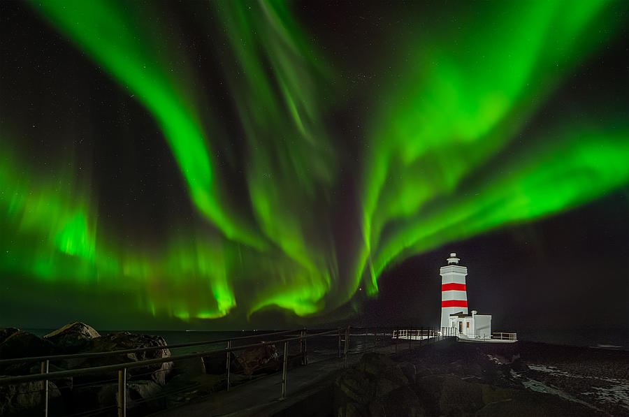 Northern Light Over Lighthouse Photograph by Lydia Jacobs