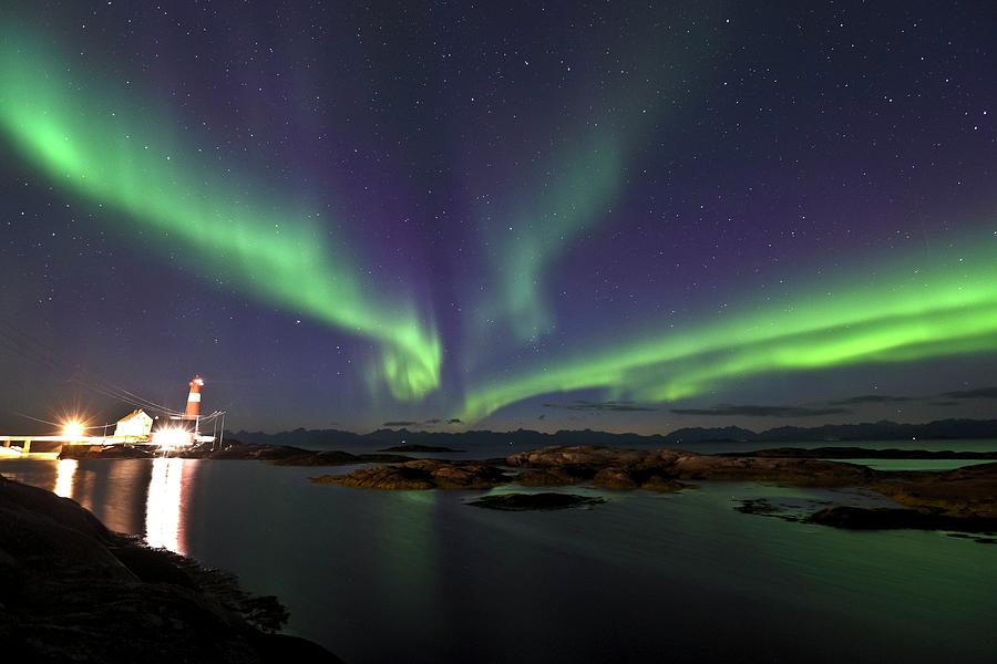 Northern Lights & Lighthouse, Norway Digital Art by Bernd Rommelt