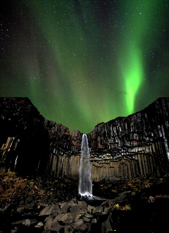 Northern Lights Above Falls, Iceland Digital Art by Jurgen Busse