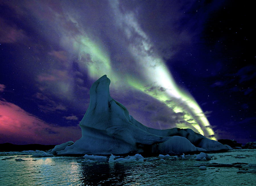 Northern Lights Above Iceberg, Iceland Digital Art by Jurgen Busse
