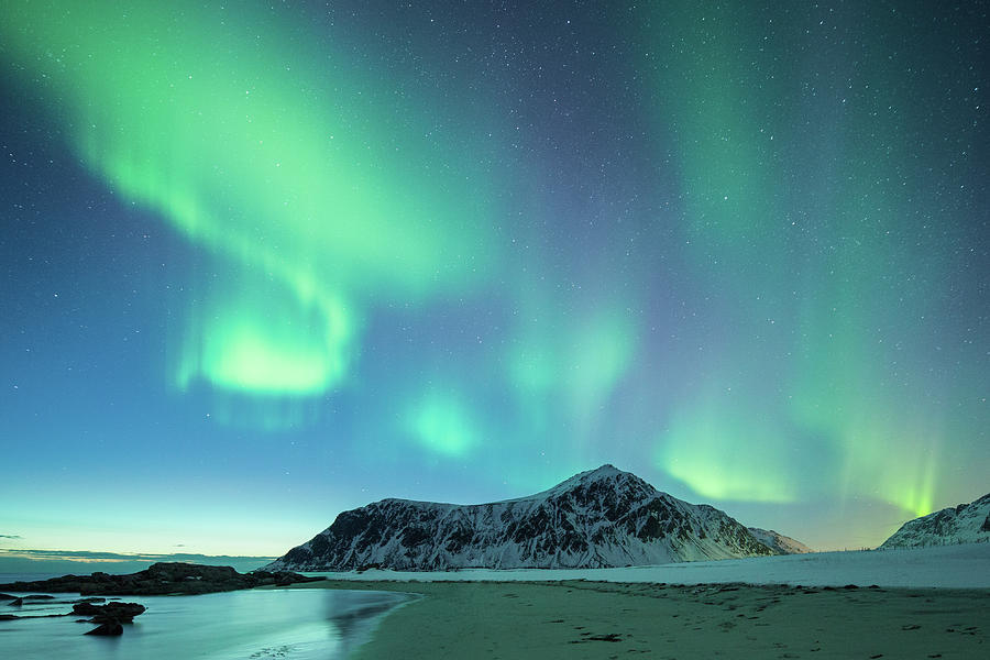 Northern Lights At Flakstad Norway Photograph by Spreephoto.de