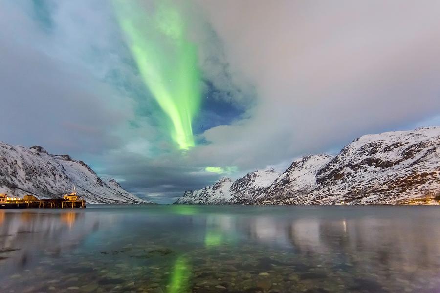Northern Lights, Ersfjord, Norway Digital Art by Lucie Debelkova