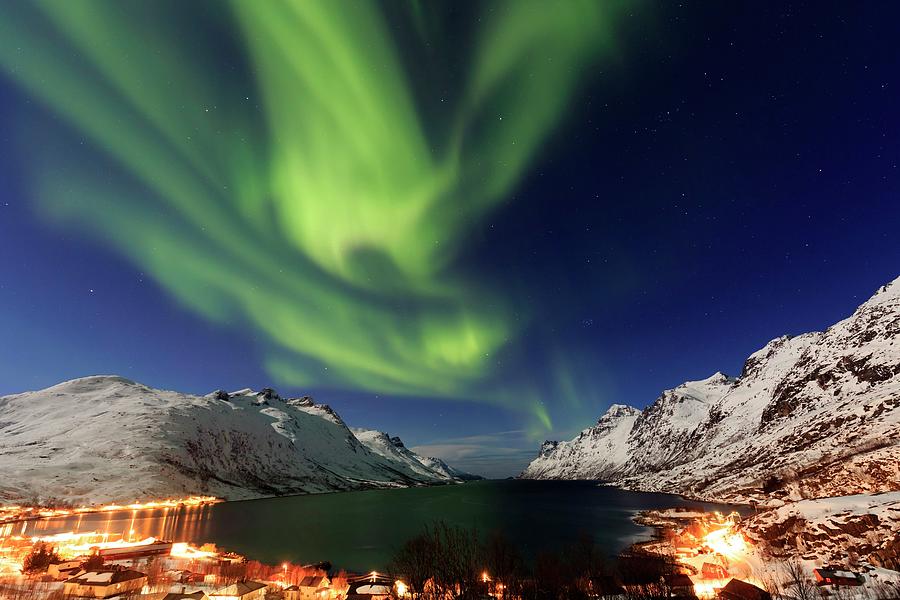 Northern Lights, Ersfjord, Norway Digital Art by Roland Wittek