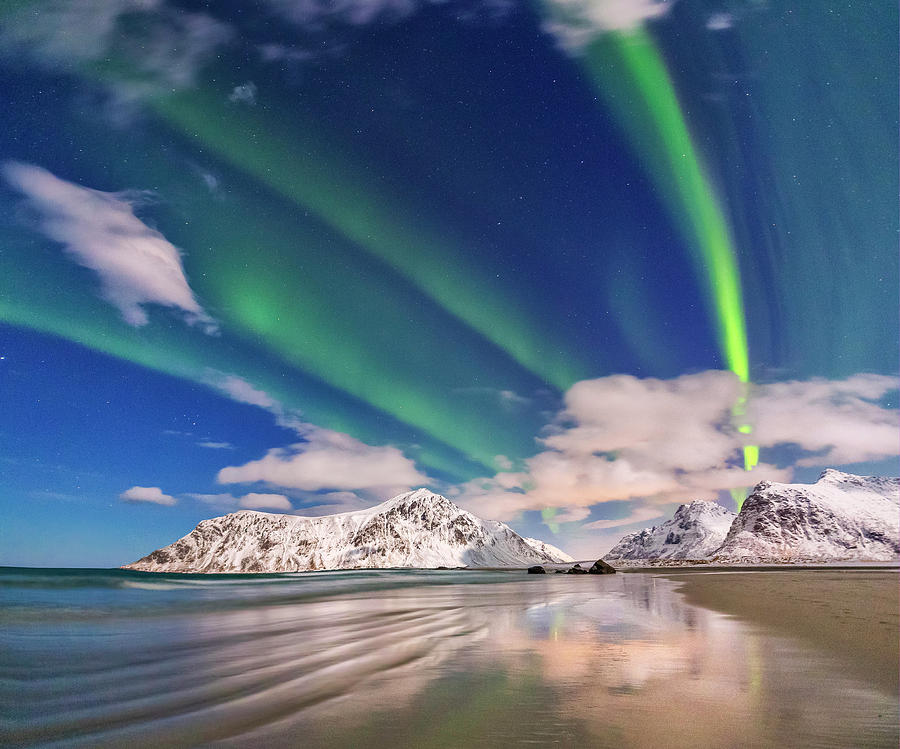 Northern Lights Over Beach, Norway Digital Art by Roberto Moiola