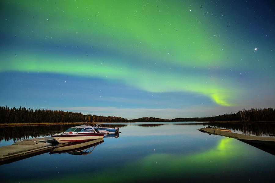 Northern Lights Reflection Acros A Lake Photograph by Wan Ru Chen
