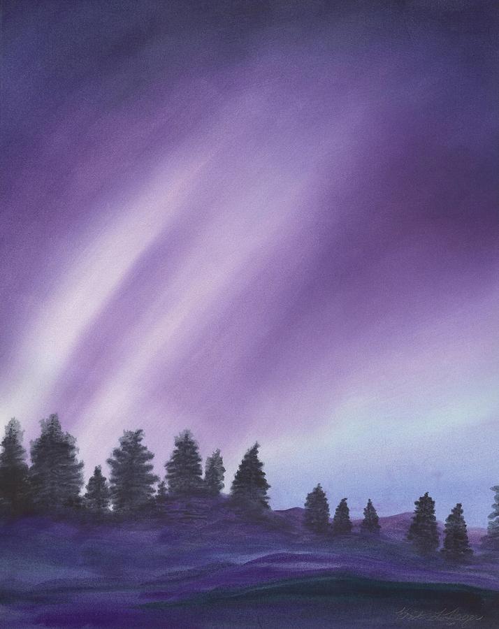 Tree Painting - Northern Lights Sky by Kristin Lee Hager
