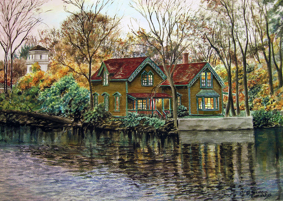 Fall Painting - Northville Victorian By Lake by Stanton Manolakas