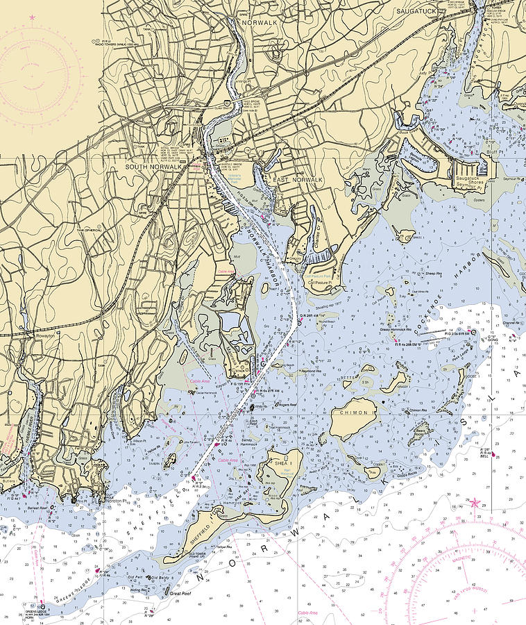 Norwalk connecticut Nautical Chart _v2 Mixed Media by Sea Koast Pixels