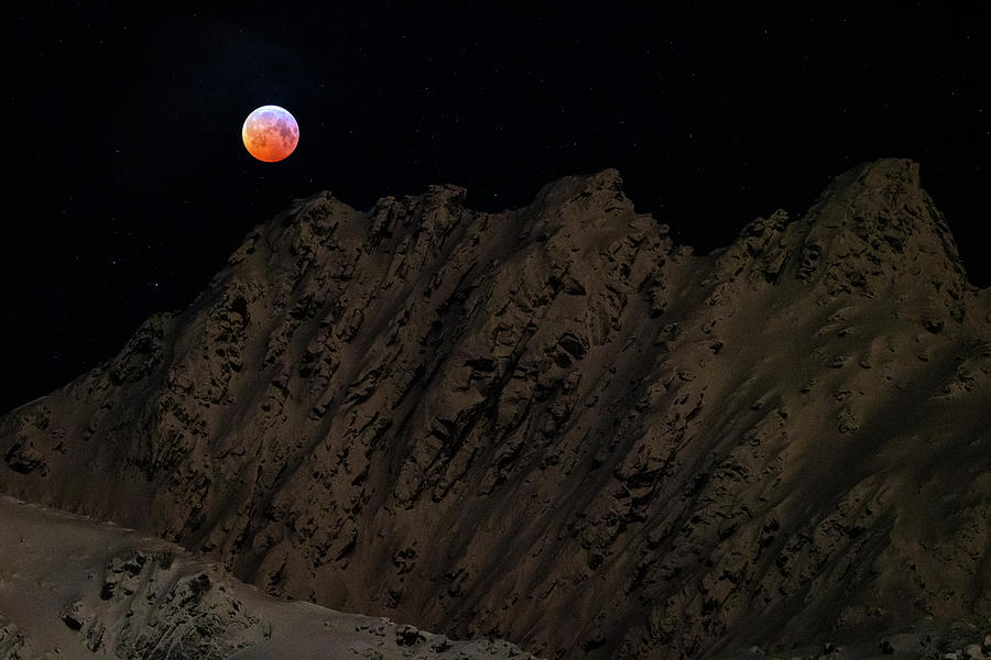 Norway, Nordland, Lofoten Islands, Ballstad, Super Blood Moon Lunar Eclipse Digital Art by Sebastian Wasek
