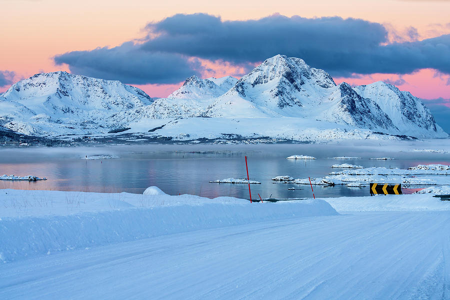 Norway, Nordland, Lofoten Islands, Vestvagoy, Buksnesfjorden Seen From Lattershaugen Near Leknes Digital Art by Sebastian Wasek
