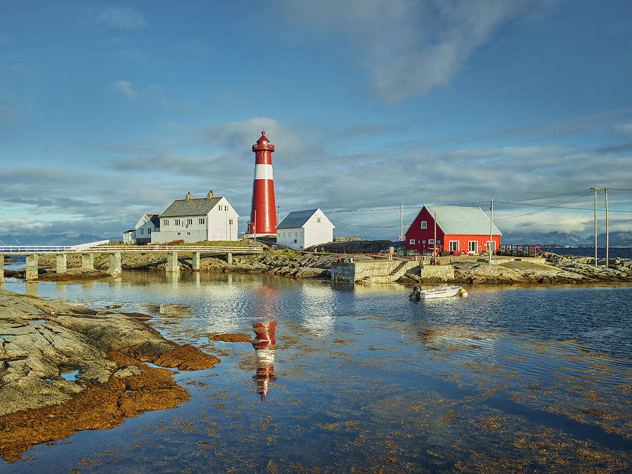 Lighthouse Digital Art - Norway, Nordland, Scandinavia, Tranoy Lighthouse On The Vestfjord, Tranoy Island, Hamaroy by Rainer Mirau