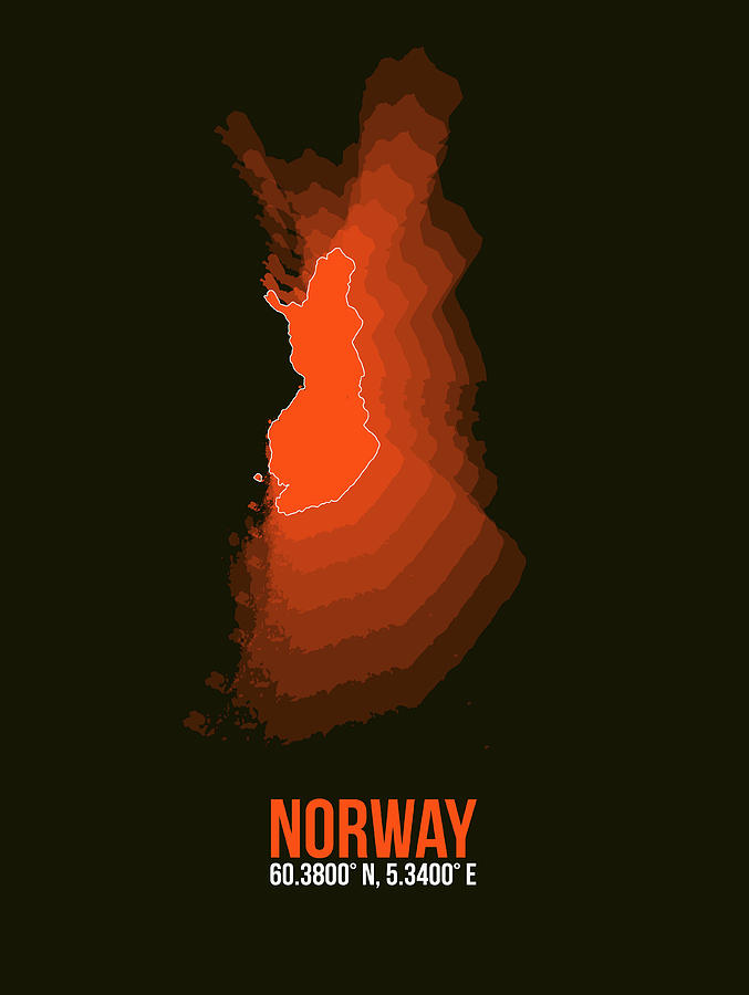 Map Digital Art - Norway Radiant Map I by Naxart Studio