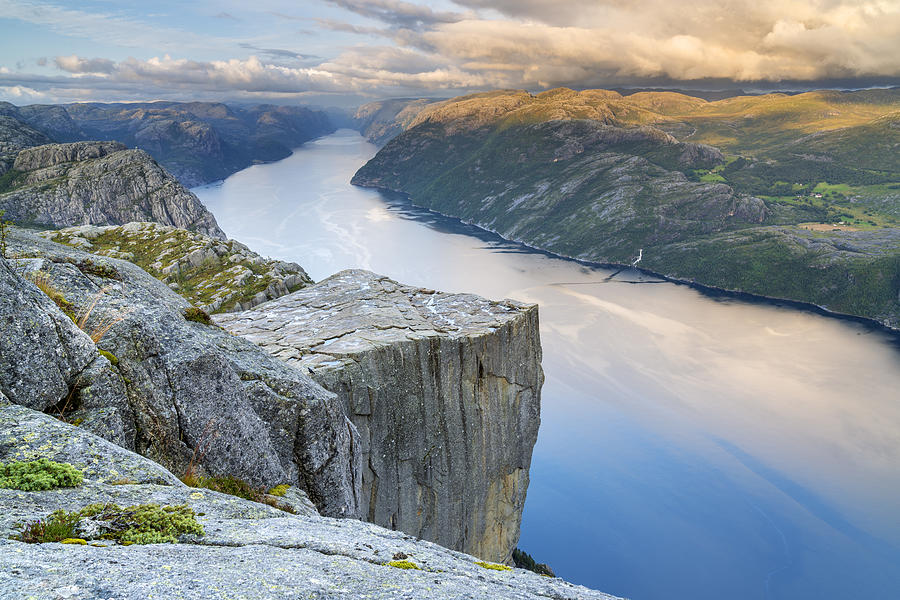 Norway, Rogaland, Preikestolen, Scandinavia, Evening At Pulpit Rock With A View Of The Lysefjord Digital Art by Christian Back