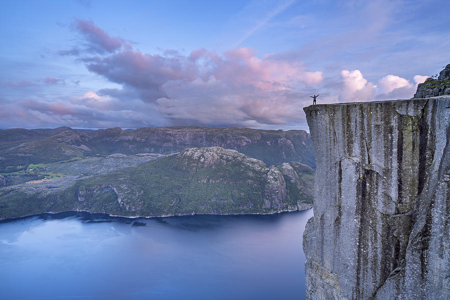 Image Digital Art - Norway, Rogaland, Preikestolen, Scandinavia, People On The Pulpit Rock At Lysefjord by Christian Back