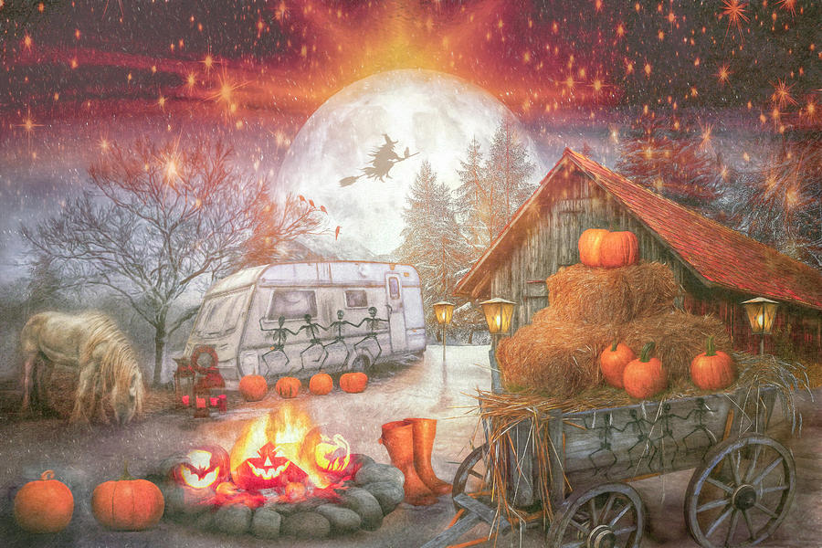 Nostalgic Halloween Camping Painting Digital Art by Debra and Dave Vanderlaan