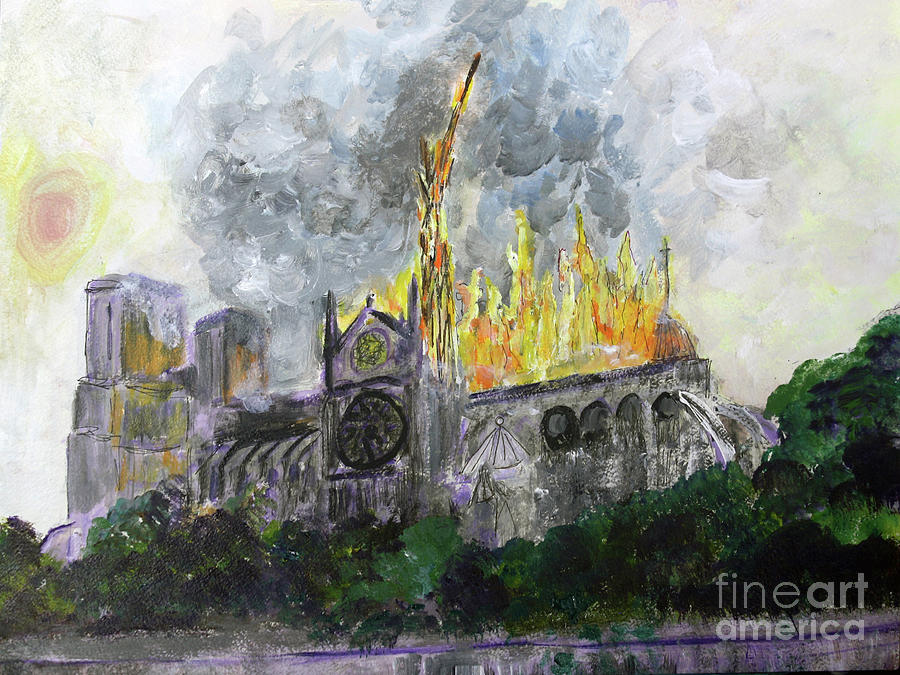 Notre Dame Burning Painting by Donna Walsh