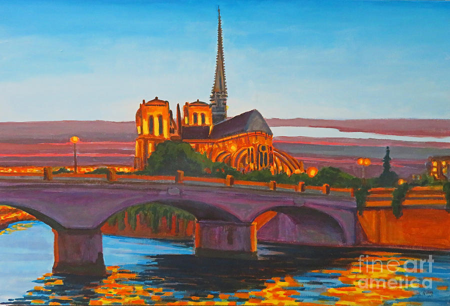 City Painting - Notre Dame Cathedral in Paris France at Sunset by John Malone
