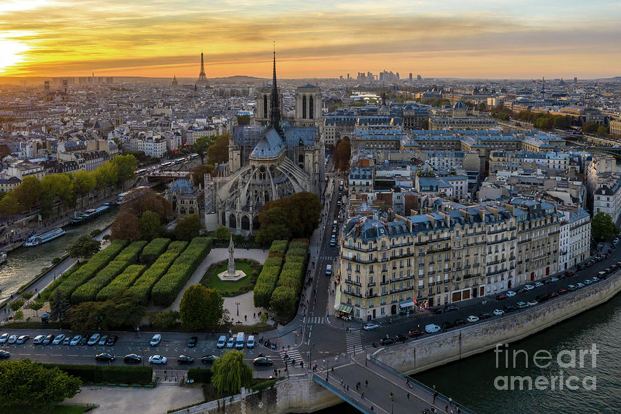 Notre Dame De Paris Aerial View Photograph