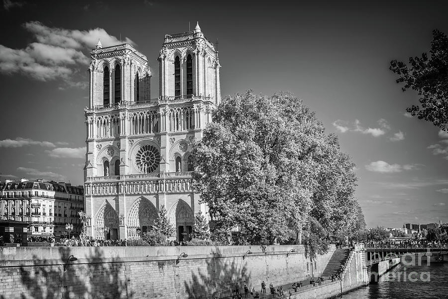 Notre Dame Photograph - Notre dame de Paris, black and white by Delphimages Paris Photography