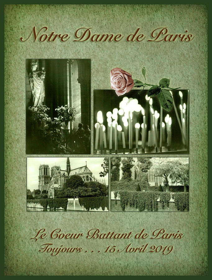 Notre Dame de Paris in Green Digital Art by Bonnie Follett