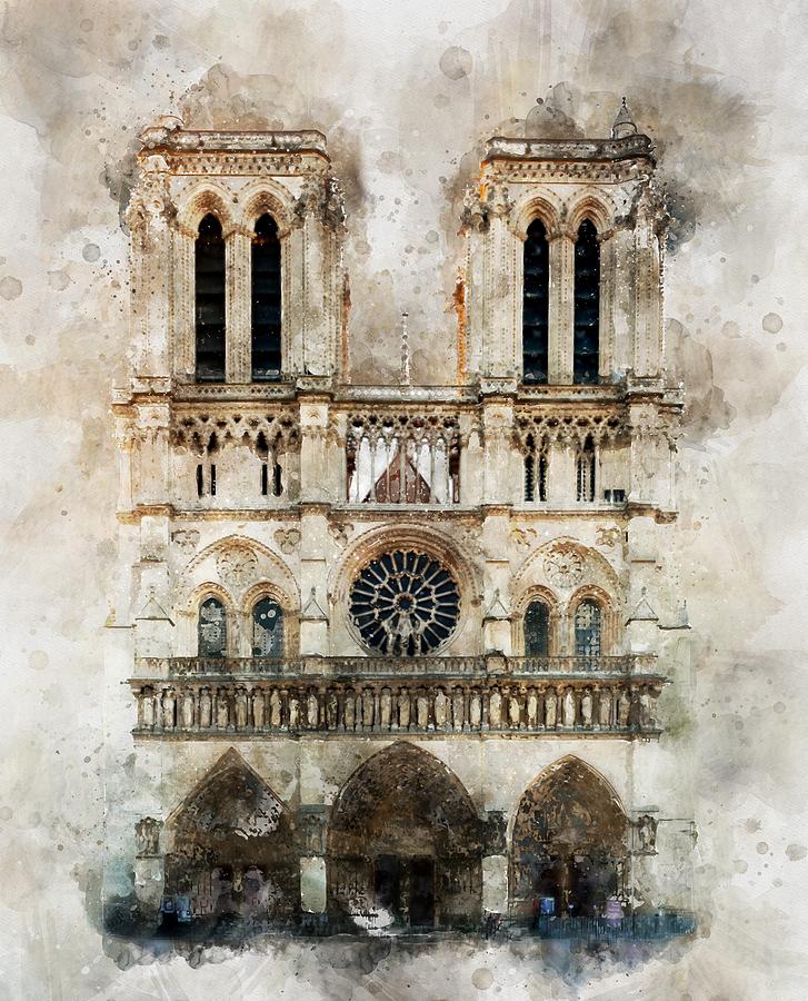 Notre Dame Painting - Notre-Dame de Paris Watercolor 04 by SP JE Art