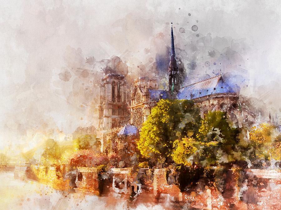 Notre-Dame de Paris Watercolor 05 Painting by SP JE Art