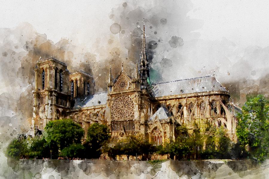 Notre-Dame de Paris Watercolor 02 Painting by SP JE Art