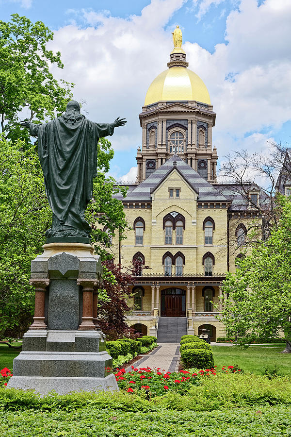 Notre Dame Golden Dome and Statue Photograph by Sally Weigand