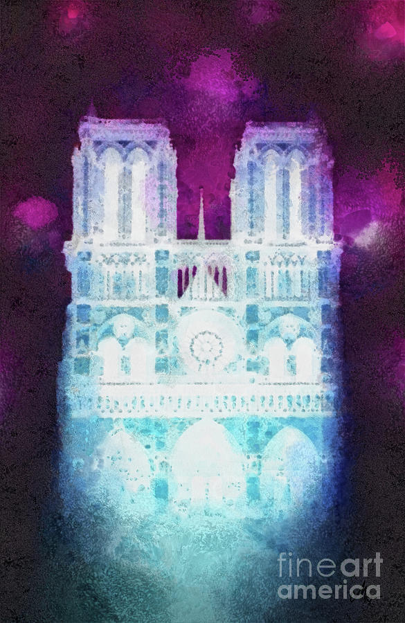 Notre Dame Night Painting by Mo T