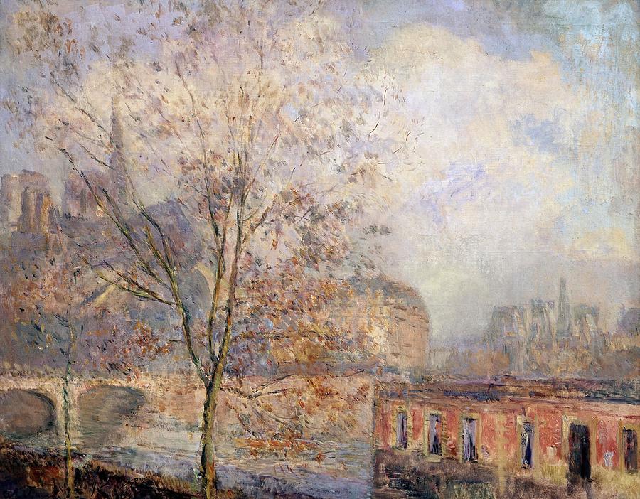 NOTRE-DAME OF PARIS IN AUTUMN - 19th/20th CENTURY - FRENCH IMPRESSIONISM. Painting by Albert Lebourg -1849-1928-