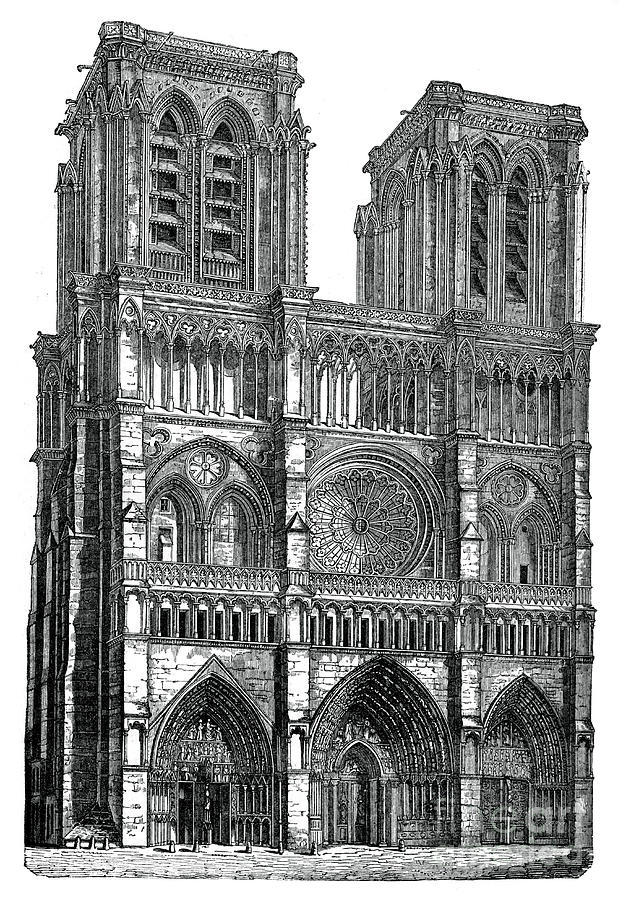 Notre Dame, Paris, 1870 Drawing by Print Collector