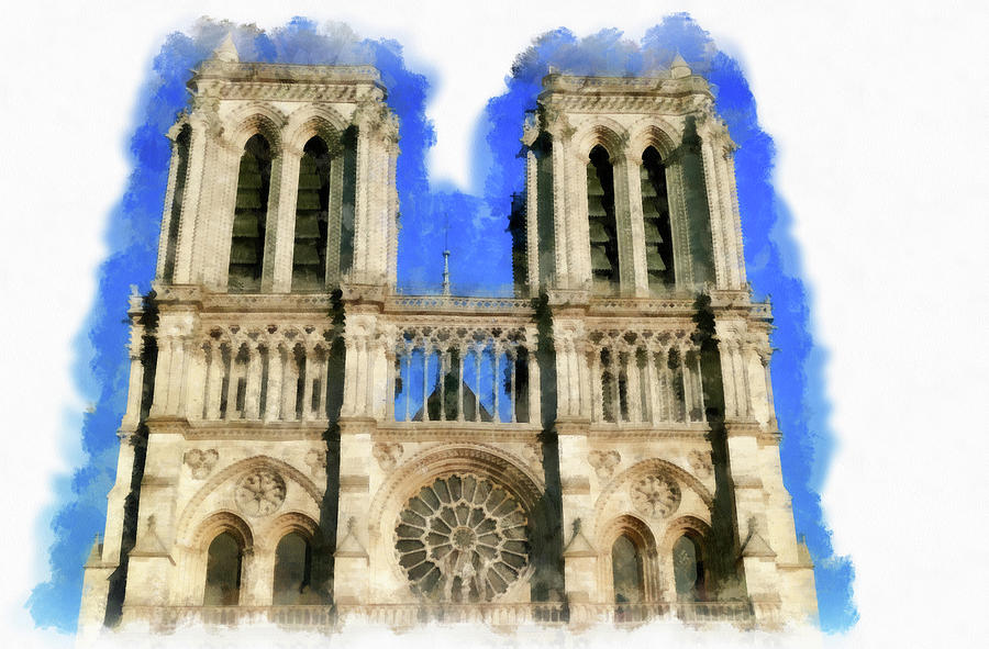 Notre Dame Paris Cathedral Watercolor Painting by Matthias Hauser