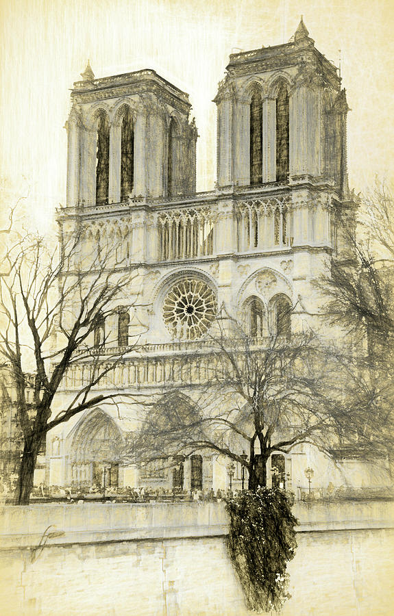 Notre Dame Photo Sketch Photograph by Mary Bedy