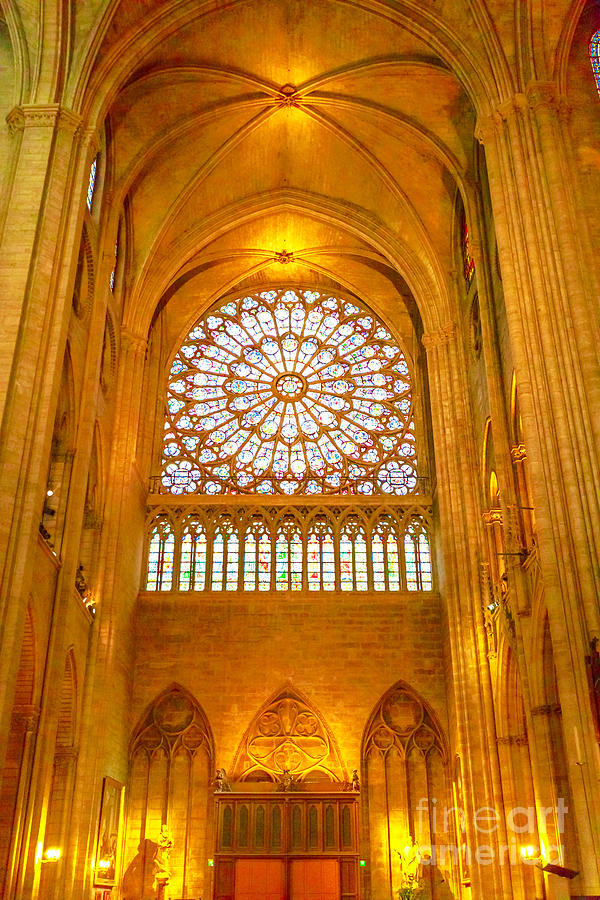 Notre Dame rose window vertical Photograph by Benny Marty