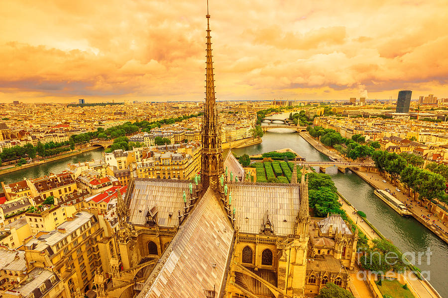 Notre Dame spire panorama Photograph by Benny Marty