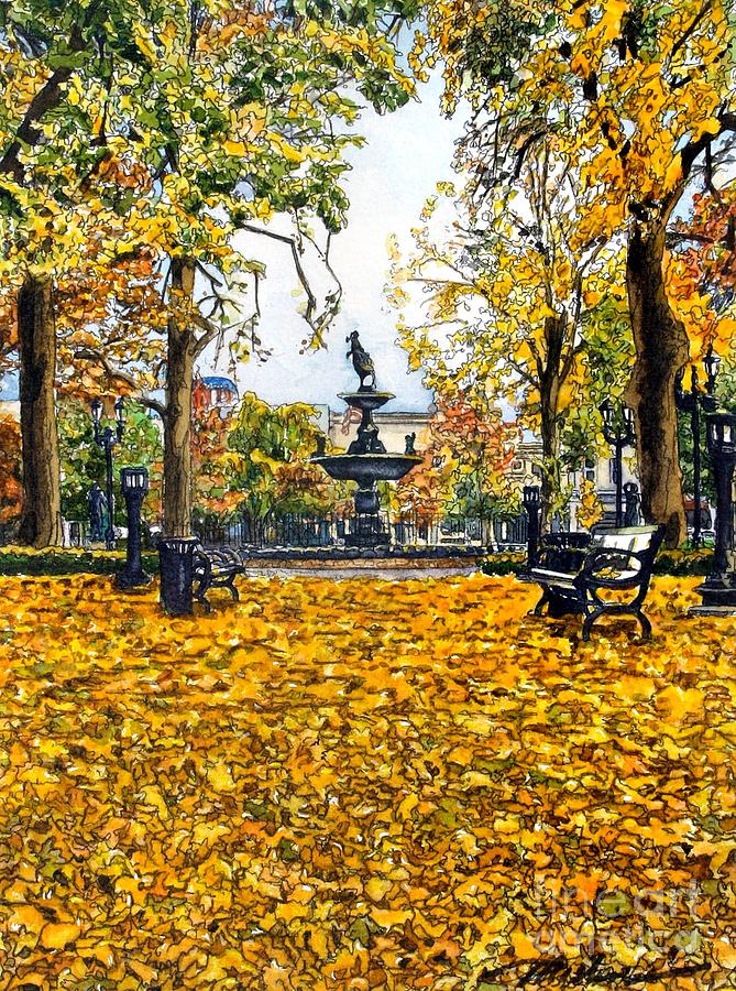 November In Fountain Square Park. Painting