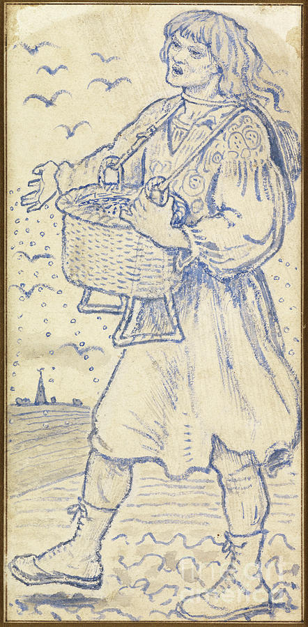 Bird Painting - November, The Sower: Study For A Tile At Queens College Hall, Cambridge, 1864 by Ford Madox Brown