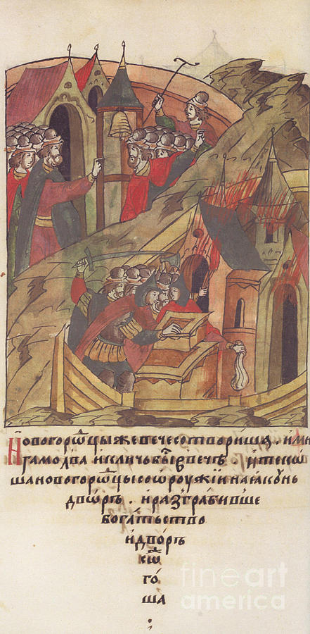 Novgorod Veche Novgorodians Plunder Drawing by Heritage Images