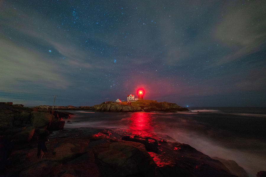 Nubble at Night Photograph by Rod Best