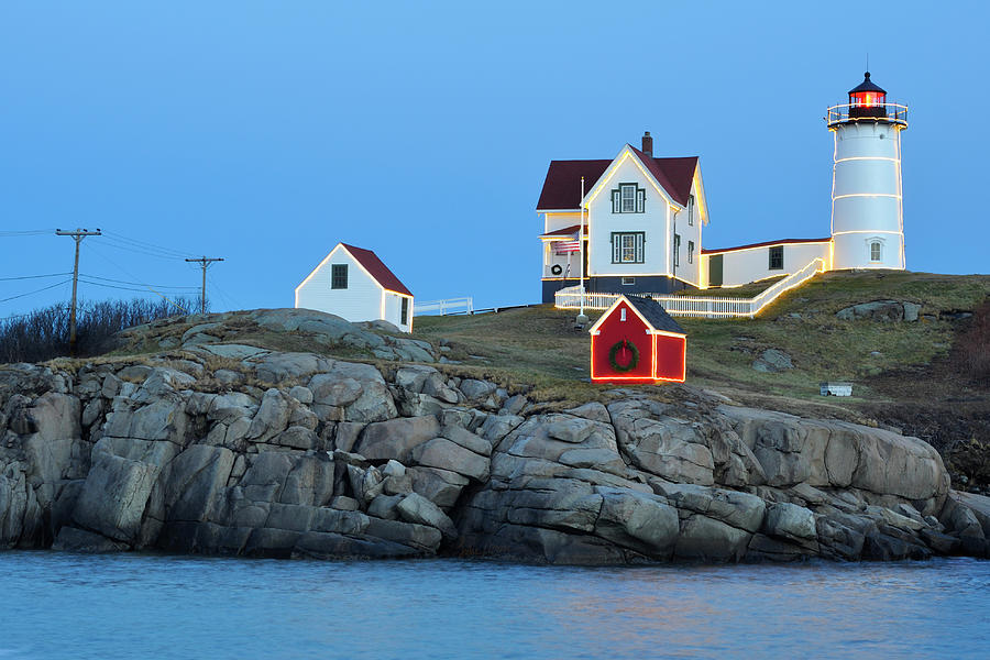 Nubble Light Holiday Glow Photograph by Luke Moore
